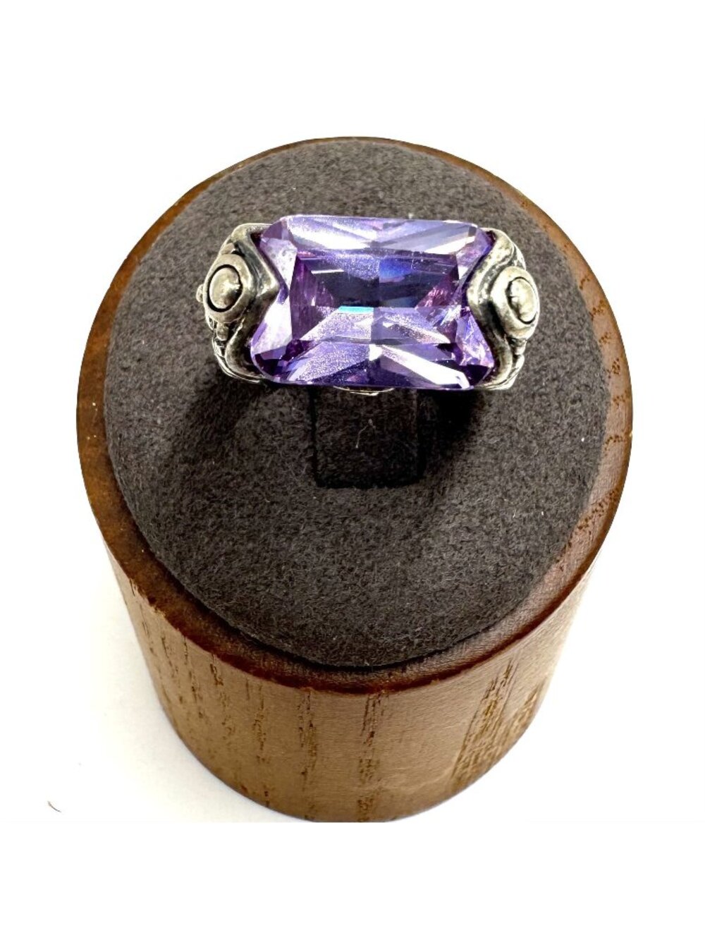 Solid Sterling Silver 925 Faceted Amethyst 3.5mm Band Statement Ring Size 5.5